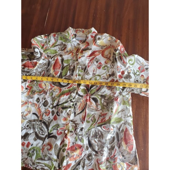 Alfred Dunner Plus Earth Toned Floral Semi Sheer 3/4 Sleeve Button Down Top 14 P - Picture 5 of 8